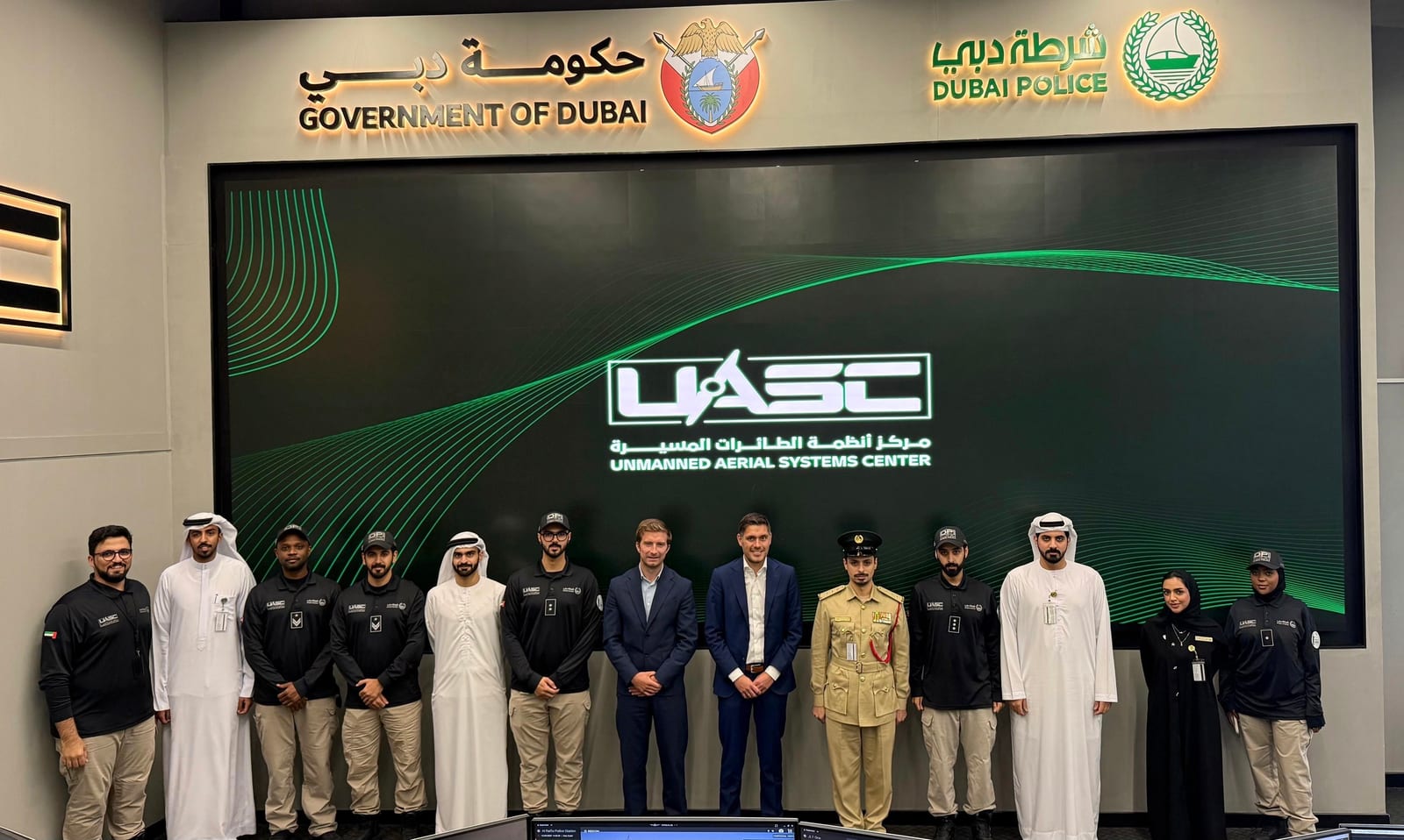 The AirHub team with Dubai Police personnel at the Unmanned Aerial Systems Center