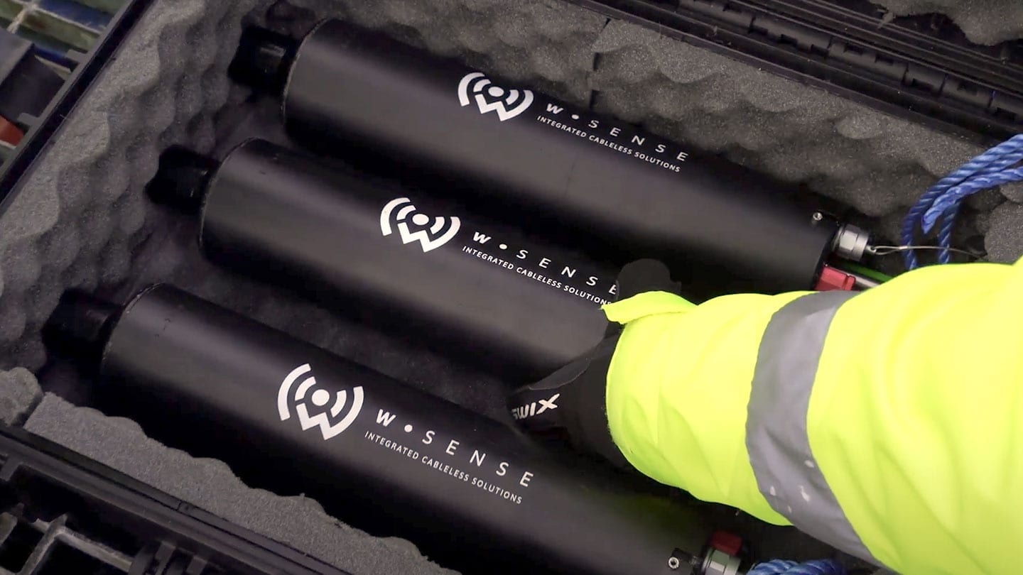 Three WSense underwater nodes packed in a field transport case